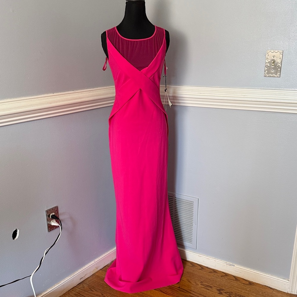 Chiara Boni Hot Pink Sleeveless Maxi Dress with Sheer Yoke
